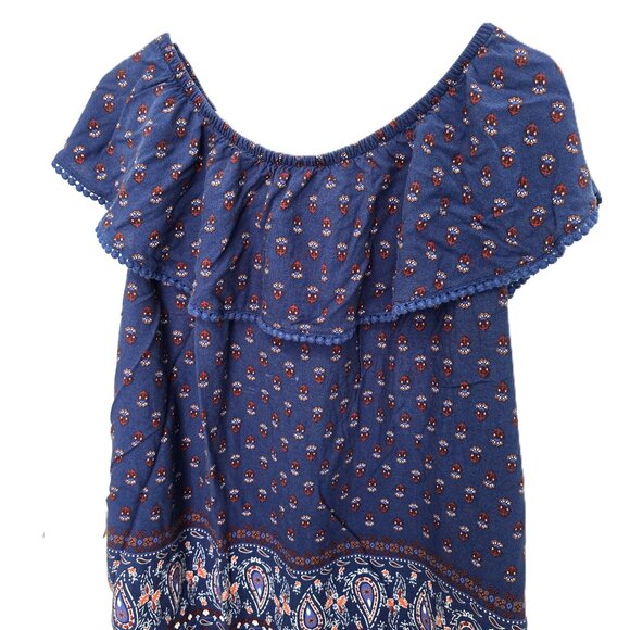 Faded Glory Womens Blouse Scoop Neck Blue Red Paisley Plus Size 1x Boho Ruffle - Picture 4 of 5